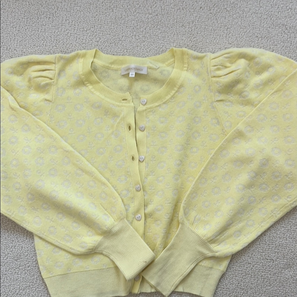 LoveShackFancy Yellow Cardigan with Long Sleeves and Round Neckline
